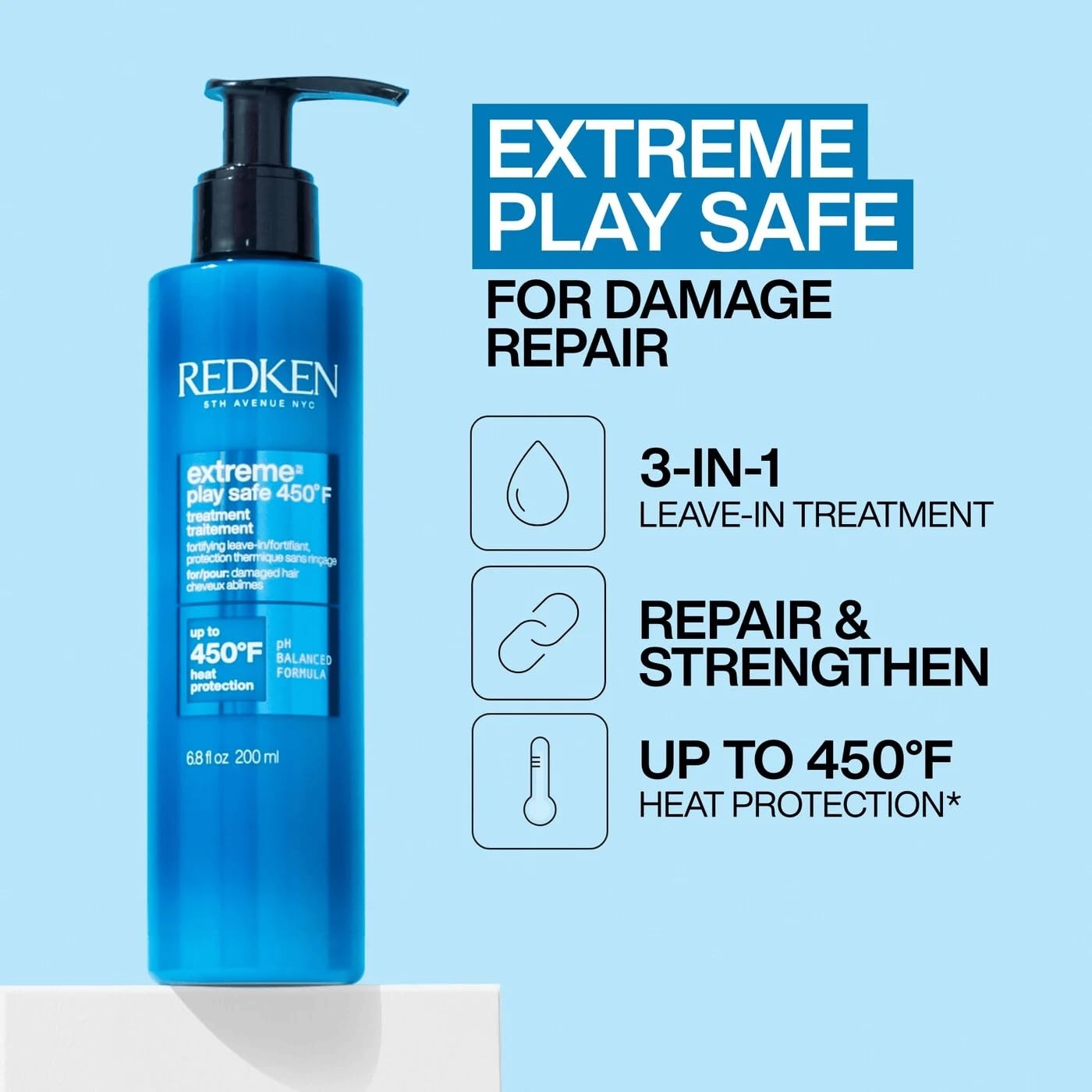 image:imageRedken Extreme Play Safe Heat Protection and Damage Repair Treatment For All Hair Types Helps Reduce The Appearance of Split Ends With Tourmaline68 Fl Oz Pack of 1