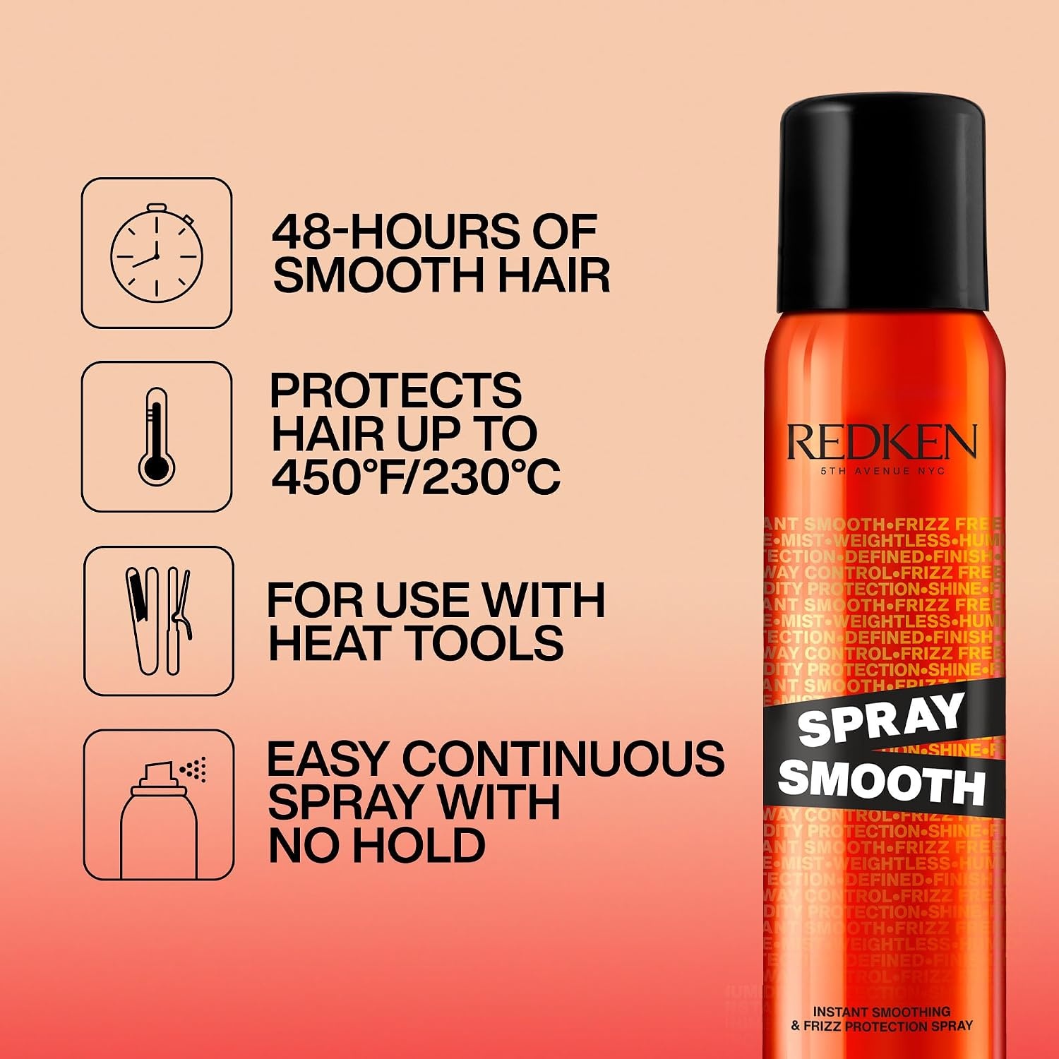 image:imageRedken Spray Smooth Anti Frizz Hair Spray Frizz Control and Heat Protection With Citric Acid Paraben Sulfate amp SiliconeFree75 Ounce Pack of 1